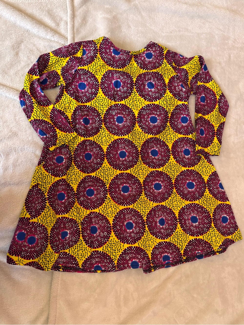 Grass-Fields African Shop Girls Yellow & Purple Printed Long-Sleeve Dress size 9